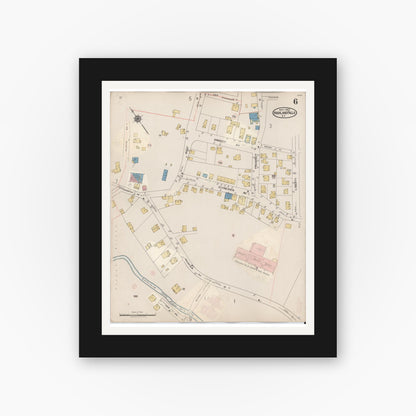 Old map wall art mockup — black gallery frame with white mat — Sanborn Fire Insurance Map from Highland Falls, Orange County, New York (1937), Sheet #0006