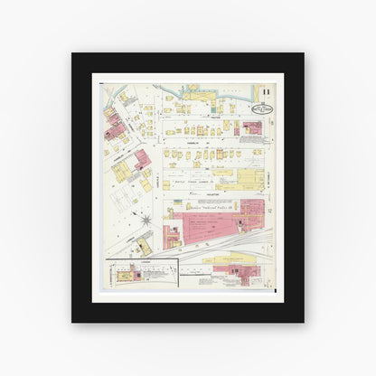 Old map wall art mockup — black gallery frame with white mat — Sanborn Fire Insurance Map from Battle Creek, Calhoun County, Michigan (1907), Sheet #0011