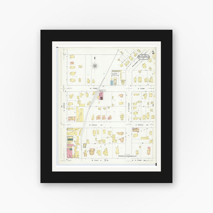 Old map wall art mockup — black gallery frame with white mat — Sanborn Fire Insurance Map from Beaver Dam, Dodge County, Wisconsin (1909), Sheet #0005