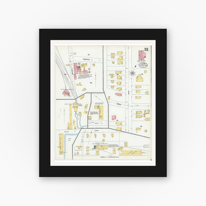 Old map wall art mockup — black gallery frame with white mat — Sanborn Fire Insurance Map from Oneida, Madison County, New York (1904), Sheet #0012