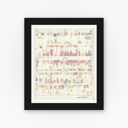 Old map wall art mockup — black gallery frame with white mat — Sanborn Fire Insurance Map from Brownsville, Fayette County, Pennsylvania (1913), Sheet #0004