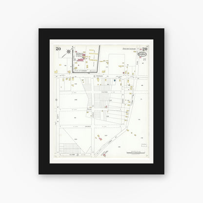 Old map wall art mockup — black gallery frame with white mat — Sanborn Fire Insurance Map from Rahway, Union County, New Jersey (1923), Sheet #0020