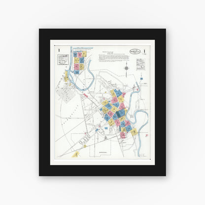 Old map wall art mockup — black gallery frame with white mat — Sanborn Fire Insurance Map from Painesville, Lake County, Ohio (1926), Sheet #0001