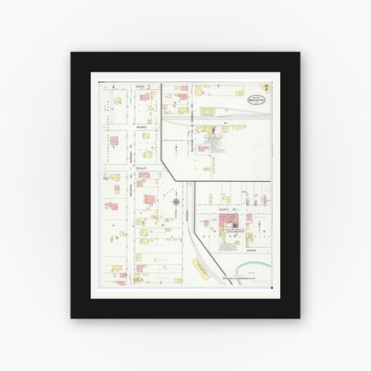 Old map wall art mockup — black gallery frame with white mat — Sanborn Fire Insurance Map from Mascoutah, Saint Clair County, Illinois (1910), Sheet #0007