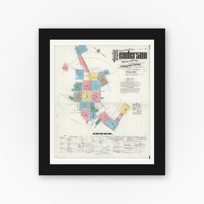 Old map wall art mockup — black gallery frame with white mat — Sanborn Fire Insurance Map from Henderson, Vance County, North Carolina (1912) - Complete Map Set