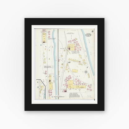 Old map wall art mockup — black gallery frame with white mat — Sanborn Fire Insurance Map from Toronto, Jefferson County, Ohio (1897), Sheet #0006