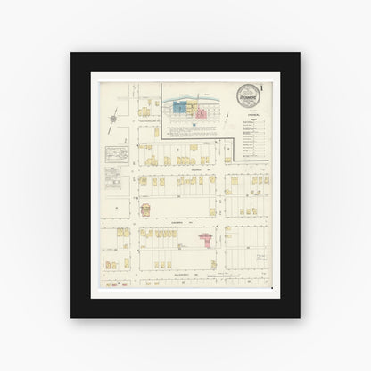 Old map wall art mockup — black gallery frame with white mat — Sanborn Fire Insurance Map from Avonmore, Westmoreland County, Pennsylvania (1913), Sheet #0001