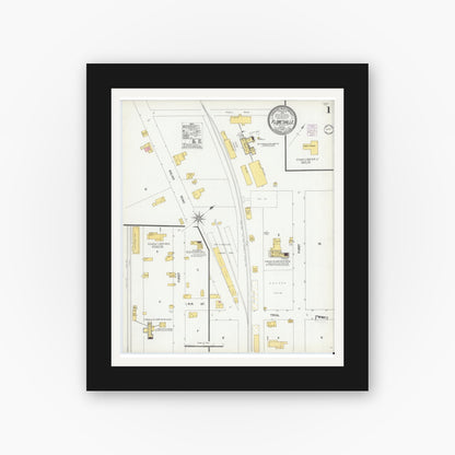 Old map wall art mockup — black gallery frame with white mat — Sanborn Fire Insurance Map from Floresville, Wilson County, Texas (1902), Sheet #0001