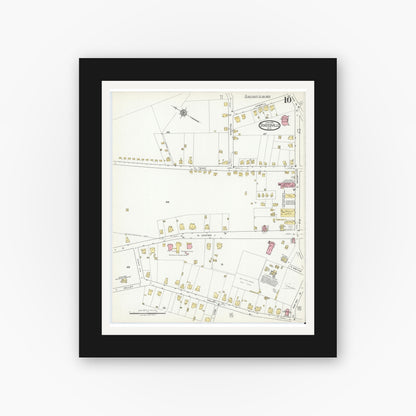 Old map wall art mockup — black gallery frame with white mat — Sanborn Fire Insurance Map from Statesville, Iredell County, North Carolina (1918), Sheet #0010