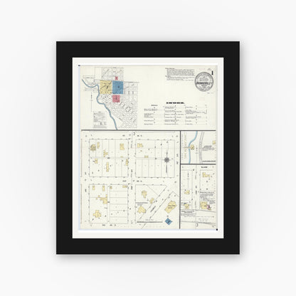 Old map wall art mockup — black gallery frame with white mat — Sanborn Fire Insurance Map from Browns Valley, Traverse County, Minnesota (1909), Sheet #0001