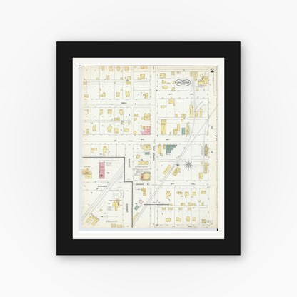 Old map wall art mockup — black gallery frame with white mat — Sanborn Fire Insurance Map from Lake Odessa, Ionia County, Michigan (1904), Sheet #0002