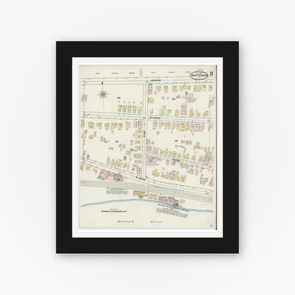 Old map wall art mockup — black gallery frame with white mat — Sanborn Fire Insurance Map from Amsterdam, Montgomery County, New York (1888), Sheet #0003