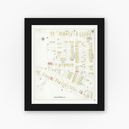 Old map wall art mockup — black gallery frame with white mat — Sanborn Fire Insurance Map from Salem, Salem County, New Jersey (1909), Sheet #0017