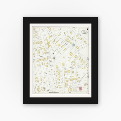 Old map wall art mockup — black gallery frame with white mat — Sanborn Fire Insurance Map from Poplar Bluff, Butler County, Missouri (1901), Sheet #0002