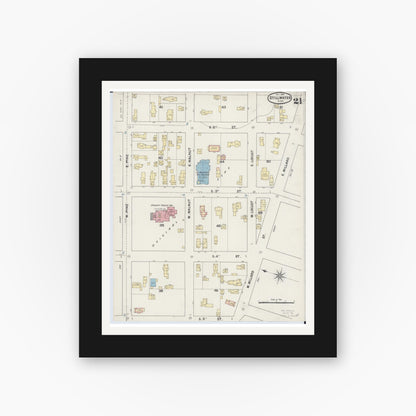 Old map wall art mockup — black gallery frame with white mat — Sanborn Fire Insurance Map from Stillwater, Washington County, Minnesota (1888), Sheet #0021