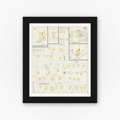 Old map wall art mockup — black gallery frame with white mat — Sanborn Fire Insurance Map from Tyler, Smith County, Texas (1898), Sheet #0011