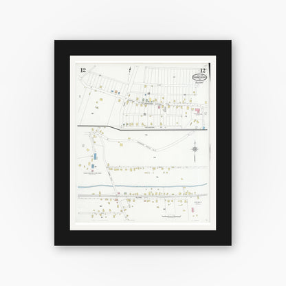 Old map wall art mockup — black gallery frame with white mat — Sanborn Fire Insurance Map from Barnesboro, Cambria County, Pennsylvania (1930), Sheet #0012
