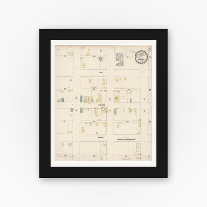 Old map wall art mockup — black gallery frame with white mat — Sanborn Fire Insurance Map from Corning, Tehama County, California (1889) - Complete Map Set
