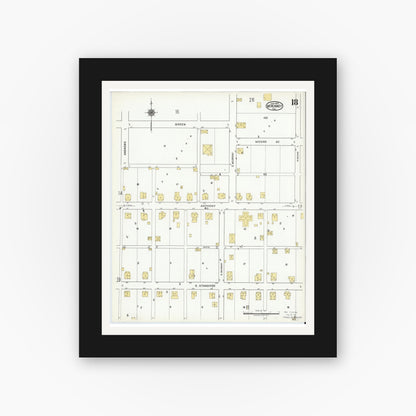 Old map wall art mockup — black gallery frame with white mat — Sanborn Fire Insurance Map from McKinney, Collin County, Texas (1920), Sheet #0018
