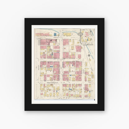 Old map wall art mockup — black gallery frame with white mat — Sanborn Fire Insurance Map from Aurora, Dearborn County, Indiana (1935), Sheet #0003