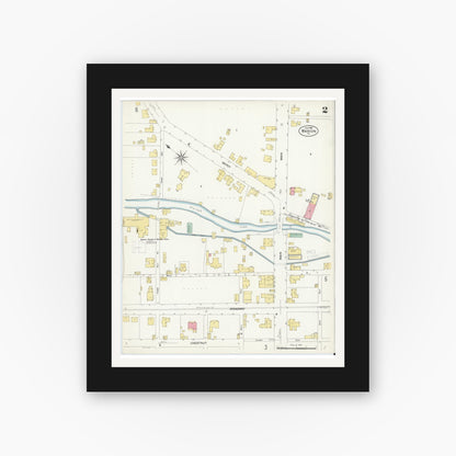 Old map wall art mockup — black gallery frame with white mat — Sanborn Fire Insurance Map from Marion, Smyth County, Virginia (1908), Sheet #0002