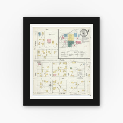 Old map wall art mockup — black gallery frame with white mat — Sanborn Fire Insurance Map from Knox, Starke County, Indiana (1909) - Complete Map Set