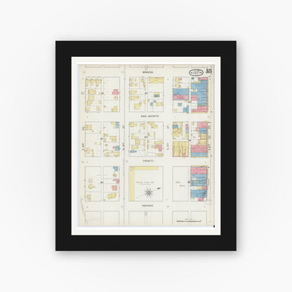 Old map wall art mockup — black gallery frame with white mat — Sanborn Fire Insurance Map from Austin, Travis County, Texas (1894), Sheet #0018