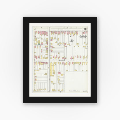 Old map wall art mockup — black gallery frame with white mat — Sanborn Fire Insurance Map from Chambersburg, Franklin County, Pennsylvania (1904), Sheet #0015