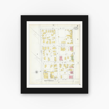Old map wall art mockup — black gallery frame with white mat — Sanborn Fire Insurance Map from Palatka, Putnam County, Florida (1903), Sheet #0007