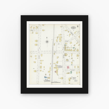 Old map wall art mockup — black gallery frame with white mat — Sanborn Fire Insurance Map from Needham, Norfolk County, Massachusetts (1906), Sheet #0003