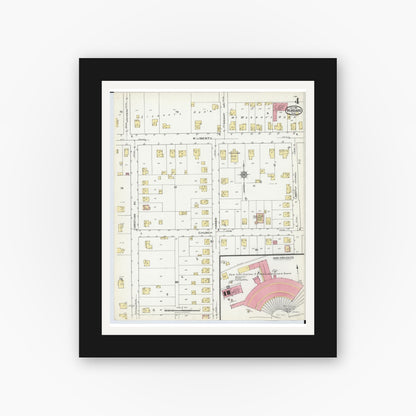 Old map wall art mockup — black gallery frame with white mat — Sanborn Fire Insurance Map from Hubbard, Trumbull County, Ohio (1921), Sheet #0004