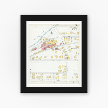 Old map wall art mockup — black gallery frame with white mat — Sanborn Fire Insurance Map from Meadville, Crawford County, Pennsylvania (1901), Sheet #0013