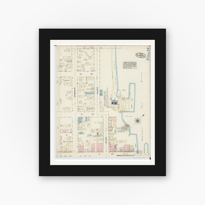 Old map wall art mockup — black gallery frame with white mat — Sanborn Fire Insurance Map from Alpena, Alpena County, Michigan (1884), Sheet #0007