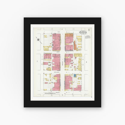 Old map wall art mockup — black gallery frame with white mat — Sanborn Fire Insurance Map from Port Arthur, Jefferson County, Texas (1918), Sheet #0007