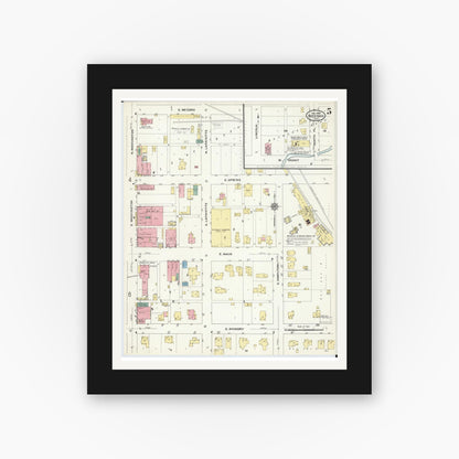 Old map wall art mockup — black gallery frame with white mat — Sanborn Fire Insurance Map from Neosho, Newton County, Missouri (1909), Sheet #0005