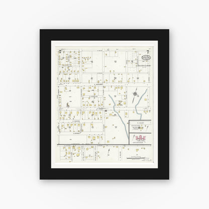 Old map wall art mockup — black gallery frame with white mat — Sanborn Fire Insurance Map from Seguin, Guadalupe County, Texas (1924), Sheet #0007
