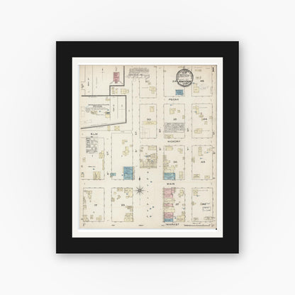 Old map wall art mockup — black gallery frame with white mat — Sanborn Fire Insurance Map from Honey Grove, Fannin County, Texas (1885) - Complete Map Set