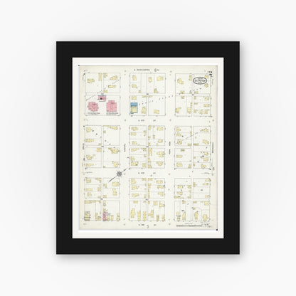 Old map wall art mockup — black gallery frame with white mat — Sanborn Fire Insurance Map from Saint Peter, Nicollet County, Minnesota (1914), Sheet #0002