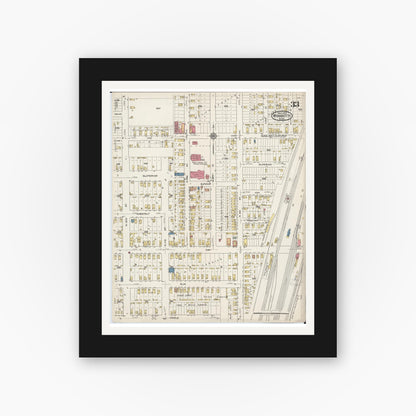 Old map wall art mockup — black gallery frame with white mat — Sanborn Fire Insurance Map from Wyandotte, Wayne County, Michigan (1922), Sheet #0033