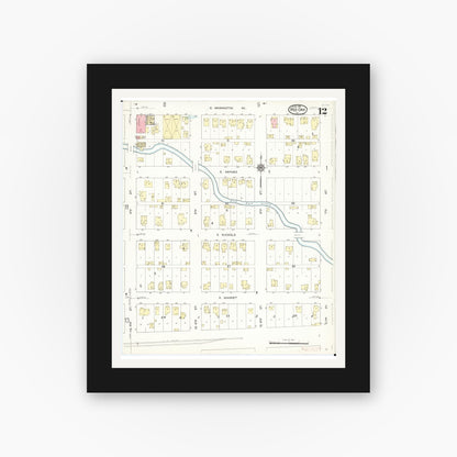 Old map wall art mockup — black gallery frame with white mat — Sanborn Fire Insurance Map from Red Oak, Montgomery County, Iowa (1914), Sheet #0012