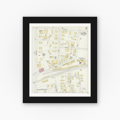 Old map wall art mockup — black gallery frame with white mat — Sanborn Fire Insurance Map from Melrose, Middlesex County, Massachusetts (1897), Sheet #0004