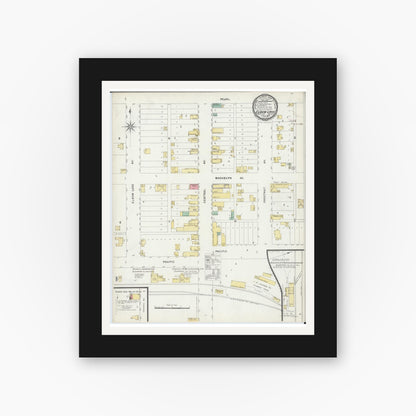 Old map wall art mockup — black gallery frame with white mat — Sanborn Fire Insurance Map from Elbow Lake, Grant County, Minnesota (1896), Sheet #0001