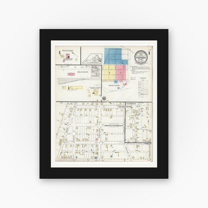 Old map wall art mockup — black gallery frame with white mat — Sanborn Fire Insurance Map from Shenandoah, Page County, Virginia (1924) - Complete Map Set