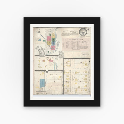 Old map wall art mockup — black gallery frame with white mat — Sanborn Fire Insurance Map from Evart, Osceola County, Michigan (1942) - Complete Map Set