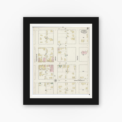 Old map wall art mockup — black gallery frame with white mat — Sanborn Fire Insurance Map from Lacon, Marshall County, Illinois (1888), Sheet #0003