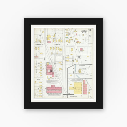 Old map wall art mockup — black gallery frame with white mat — Sanborn Fire Insurance Map from Kokomo, Howard County, Indiana (1902), Sheet #0019