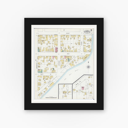 Old map wall art mockup — black gallery frame with white mat — Sanborn Fire Insurance Map from Two Rivers, Manitowoc County, Wisconsin (1898), Sheet #0003