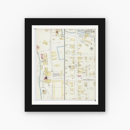 Old map wall art mockup — black gallery frame with white mat — Sanborn Fire Insurance Map from Traverse City, Grand Traverse County, Michigan (1893), Sheet #0005