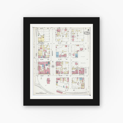 Old map wall art mockup — black gallery frame with white mat — Sanborn Fire Insurance Map from Alton, Madison County, Illinois (1892), Sheet #0004