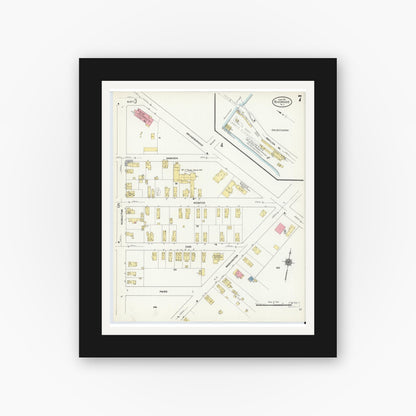 Old map wall art mockup — black gallery frame with white mat — Sanborn Fire Insurance Map from Riverside, Burlington County, New Jersey (1911), Sheet #0007